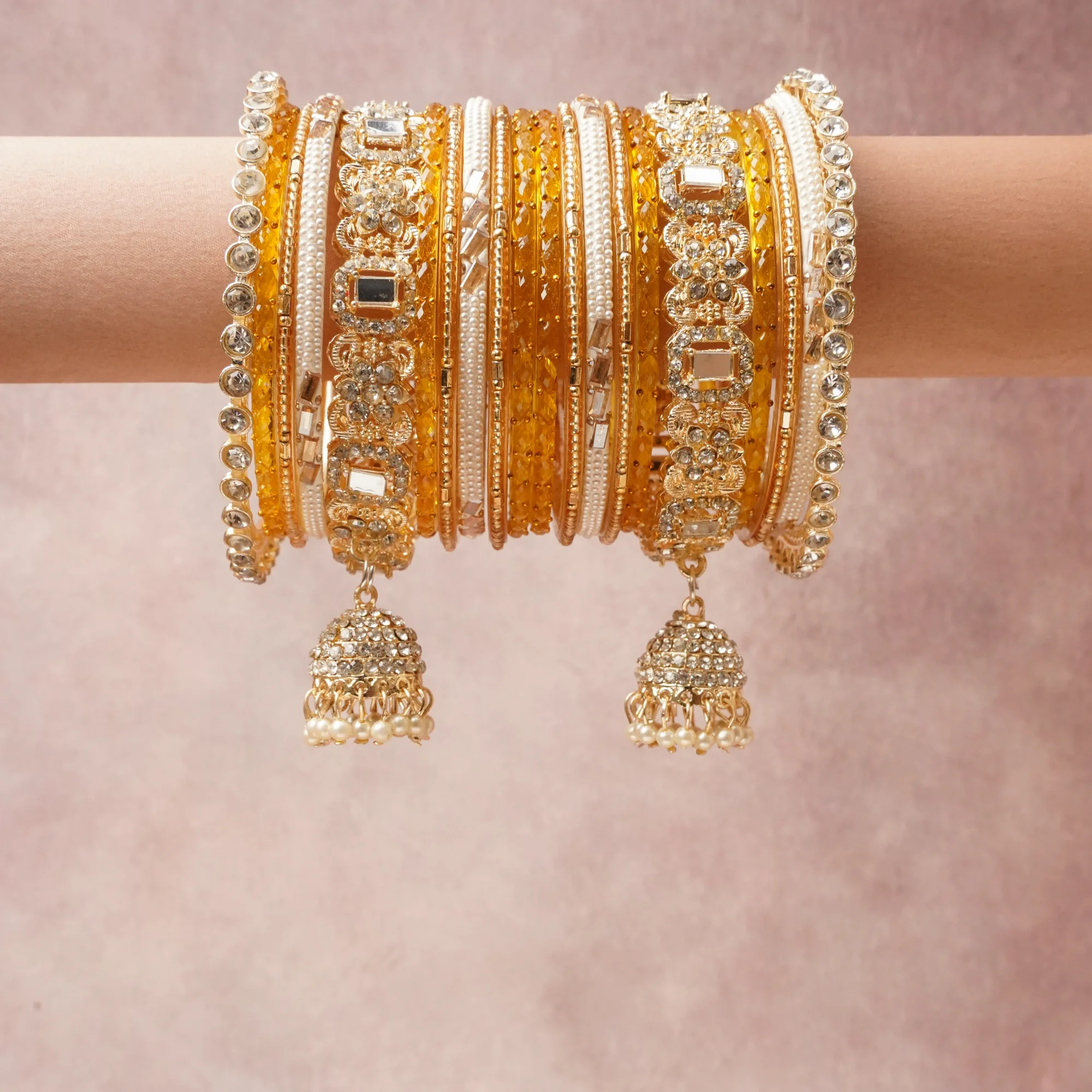A majestic Amber Yellow set, complemented by Cream featuring Gold-toned Alloy, Resin, Faux Pearl, Rhinestone.
Rich, ceremonial, and designed to be passed through generations.